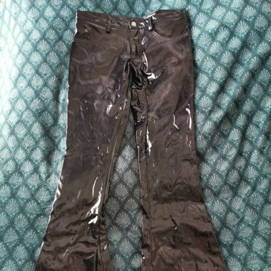 Black vinyl flare pants – size S