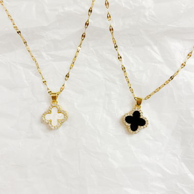 Collier Trèfle Réversible Plaqué Or 18k