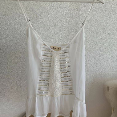 Top/blusa bianco con paillettes argento e oro