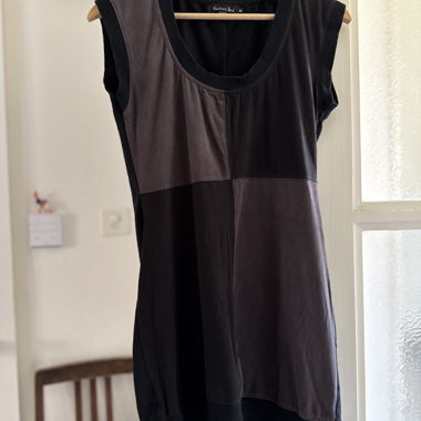 Abito vintage senza maniche patchwork con seme di senape