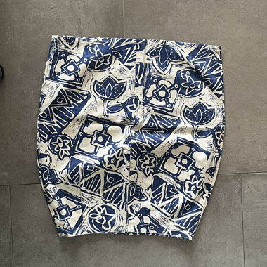 Straight Skirt White with Blue Pattern