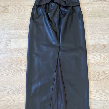MNG Black Faux Leather Midi Skirt