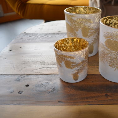 Windlichter weiss/gold Glas