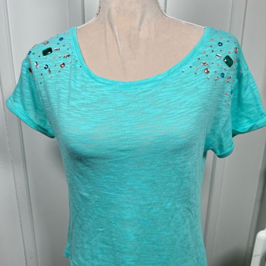Türkisfarbenes T-Shirt mit Glitzer