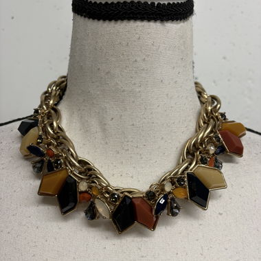 Zara Statement Necklace with colorful stones, matte gold
