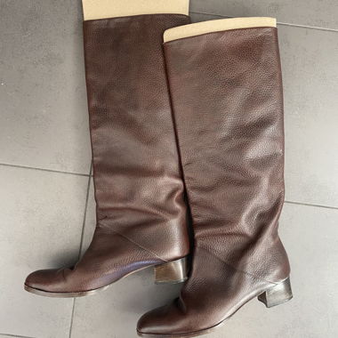 Brown leather knee high boots 100% calfskin - 39.5