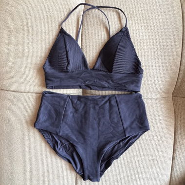 h&m black ribbed bikini set