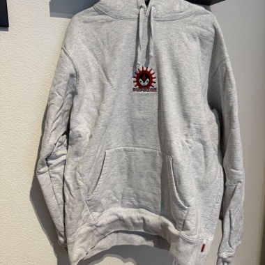 Supreme Hoodie Grau mit Sticklogo, Grösse L
