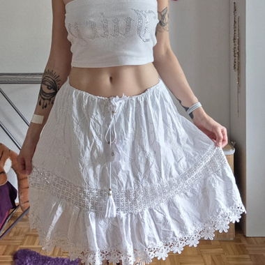 White lace skirt, hippie style