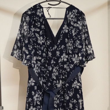 Navy Blue Floral Dress with Flutter Sleeves Size XL