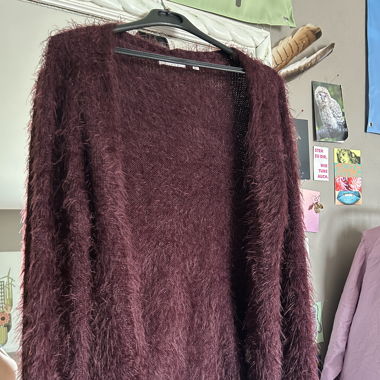 burgundy fuzzy soft cardigan