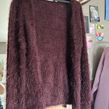burgundy fuzzy soft cardigan