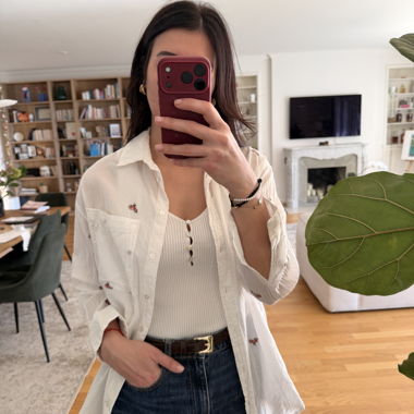 White embroidered long-sleeve shirt