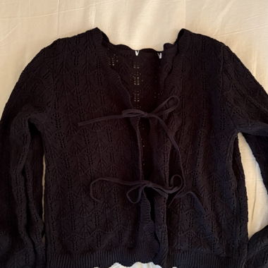 Black crochet cardigan with ties