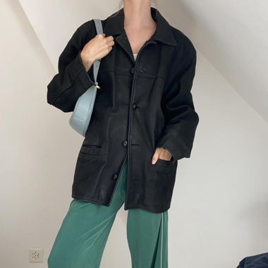 Veste en cuir vintage noire