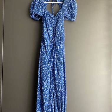 Blue Midi Dress with Polka Dots