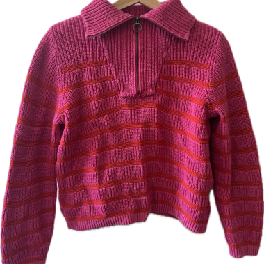 Pink-red striped knit sweater