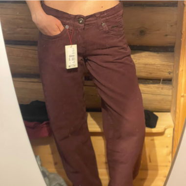 low rise pants red