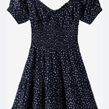 Dunkelblaues Blumen-Sommerkleid