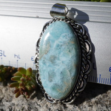 Larimar Anhänger Retro Gefasst 45mm x 30mm 
