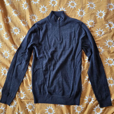 Reissverschluss-Merinowollpullover Blau