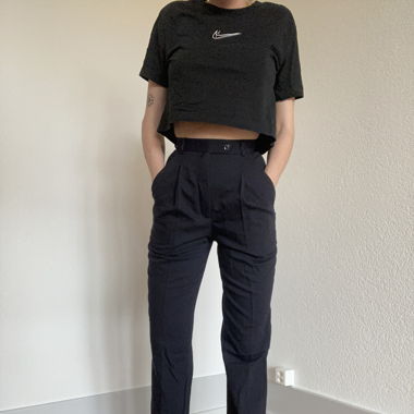 Dunkelblau/schwarze Stoffhose High Waist Gr. 34 