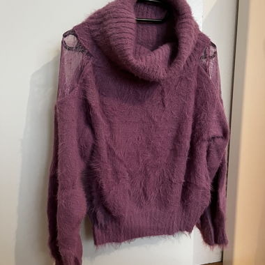 Cecil McBee Maglione Morbido Viola con Pizzo, Taglia M