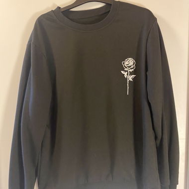 Black sweatshirt with white rose print