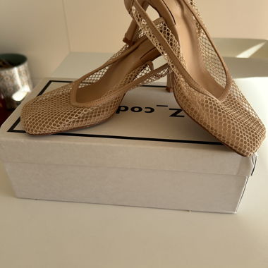 Slingback in mesh beige punta quadrata