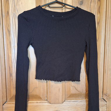 Schwarzes Rippen-Longsleeve