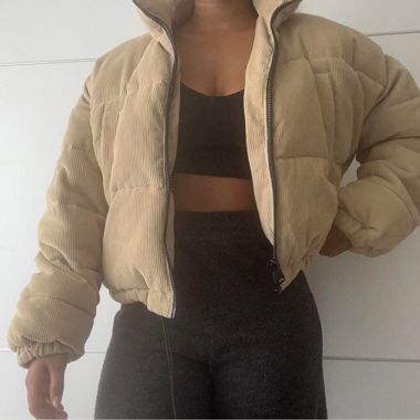 Beige Cord Puffer Jacket