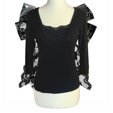 Haut manches longues noir en dentelle style Y2K romantique mignon