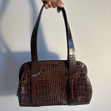 Brown handbag with crocodile imitation