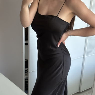 Black satin dress with thin straps