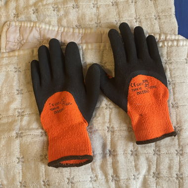 Pair of Orange and Black Work Gloves