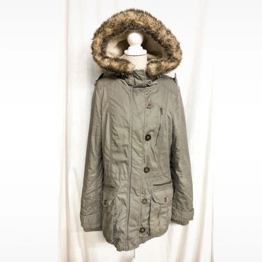 Parka khaki mit Fake-Fur Kapuze Herbst Winter
