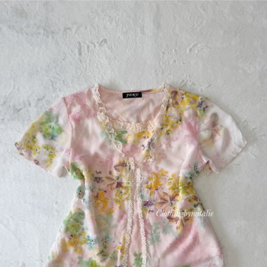 Blusa in Chiffon Rosa Floreale Y2K (S/M)