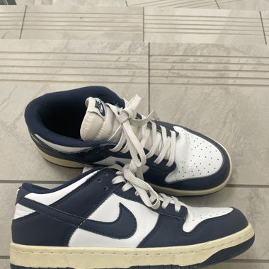 white and navy dunk low 