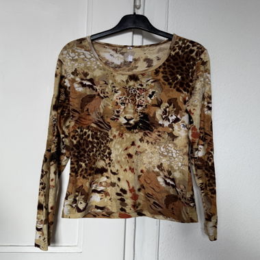 Top manica lunga leopardato con strass
