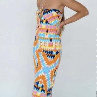 Robe longue bandeau géométrique