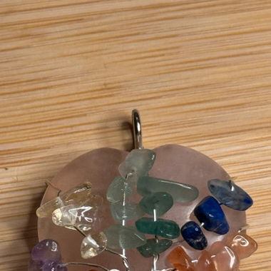 Rose Quartz Heart with Rainbow Gemstone Chips