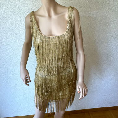 Gold Fringe Metallic Party Mini Dress