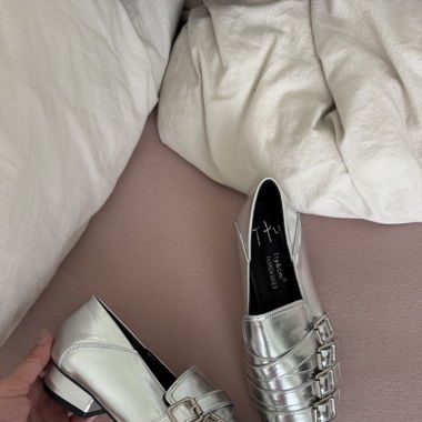 Silver shoes with buckle