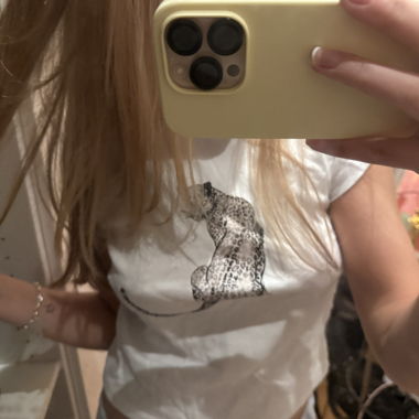 White Cropped T-Shirt with Leopard Print