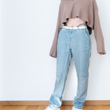 Nile - Pantalone in lino azzurro chiaro, stile casual