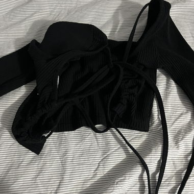 Black Ribbed Top with Straps