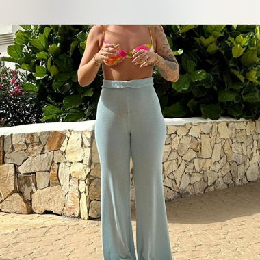 Hellblaue Knit High-Waist Hose