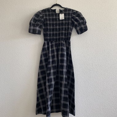 Robe midi à carreaux Desigual noire manches bouffantes