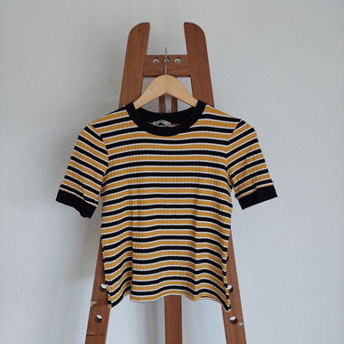 T-shirt rayé jaune-noir-blanc  // M