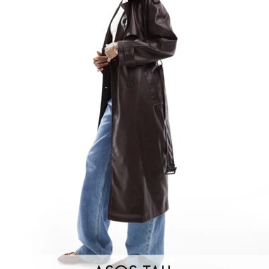 Trench Asos Tall effet cuir bordeaux